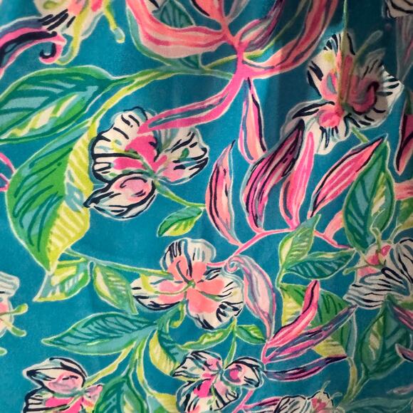 New Lilly Pulitzer Cadie Cami Top Turquoise Tie Front Smocked Sleeveless Sz 14 - Picture 3 of 7